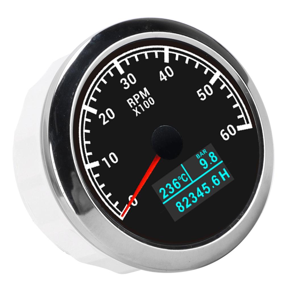 3‑In‑1 6000RPM Tachometer Water Temp Oil Pressure Hour Gauge IP67 Waterproof for Car Boat TruckBlack Dial