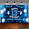 2D 13th Happy Birthday Backdrop - Blue Star Glitter Banner for Boys 13th Birthday Photoshoot Party Decor