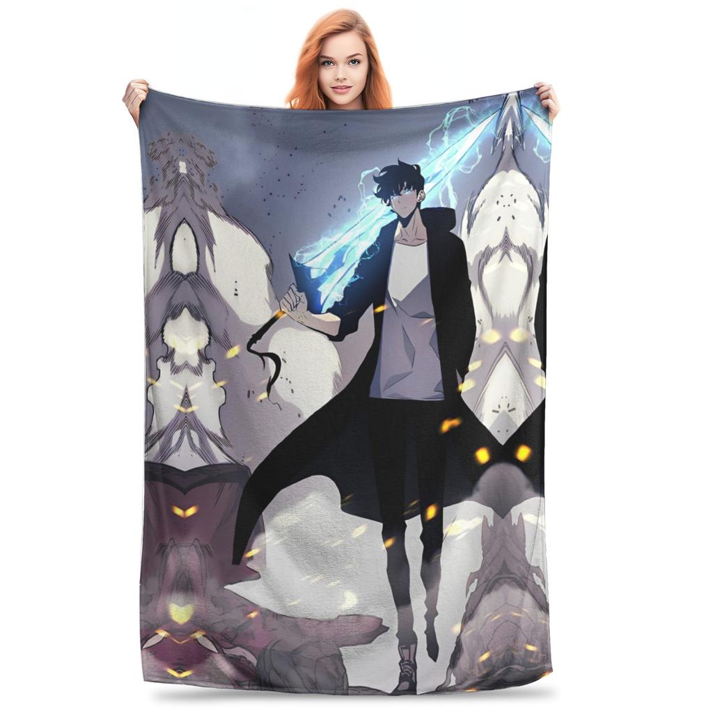 Solo S-ung Jin-woo Leveling Blankets Anime Solo Leveling Plush Vintage Breathable Throw Blankets for Home Winter