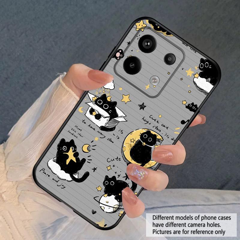 Cartoon Moon Cat For Redmi Note 9 9S 10 11 12 12S 13 Pro Plus 5G India 14 Pro 4G Global 14S 13C 14C silicone soft phone case