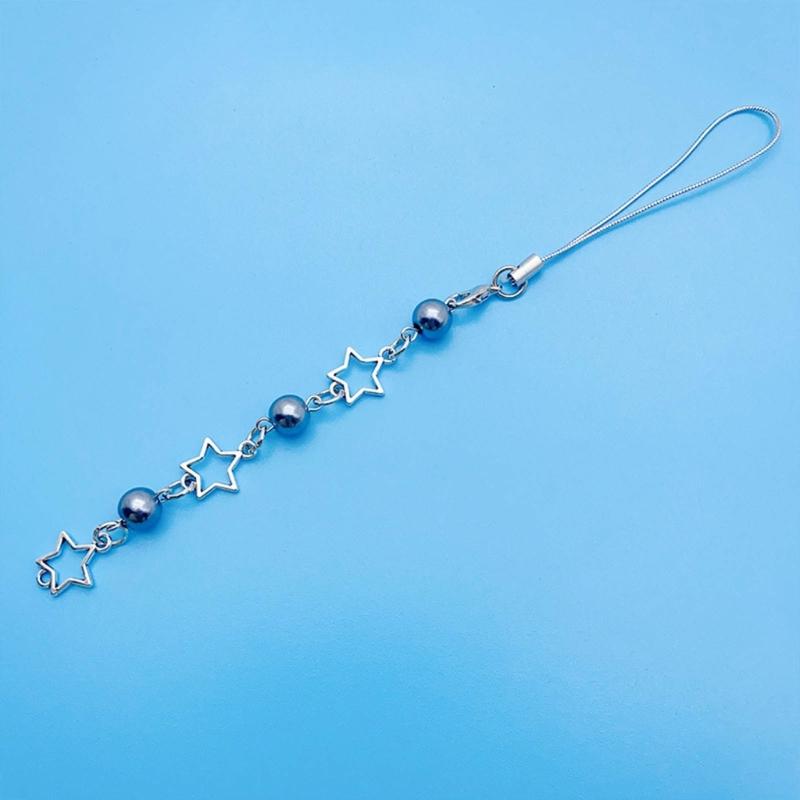 Hohler Sternperlen-Anhänger Handy-Anhänger Aufhängeseil Einfaches Handy-Kettenband Taschendekoration Lanyard Schlüsselanhänger Zubehör