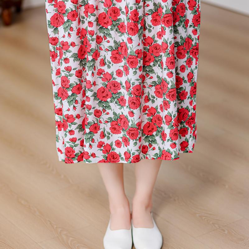 Plus Size Vintage Print Long Dress for Women Oversize Short Sleeve Elegant Loose Dresses Summer Casual Middle-aged Women's Clothing