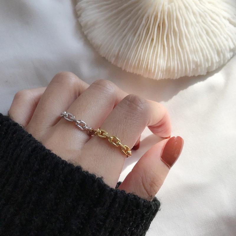 Geometrický Leštený Nepravidelný Srdiečkový Reťazový Kovový Prsteň