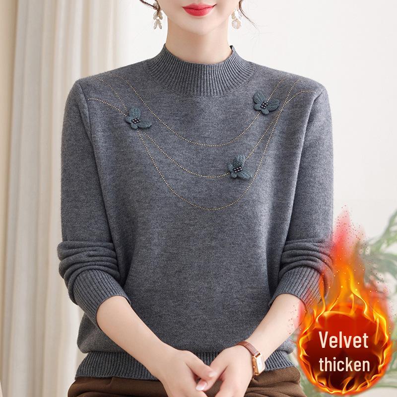 New Women's Winter Knitwear: Stylish High-Neck Wool Sweater for Middle-Aged and Elderly Moms.