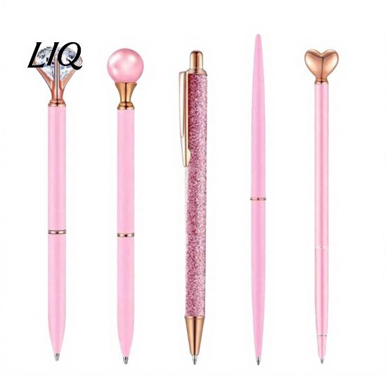 Shining Pearl Diamond Pen 5PCS Metal Ballpoint Pens, with Sparkling Rhinestone Decor, Elegant Top Smooth Press Mechanism Writing Pen, for Kids Adults