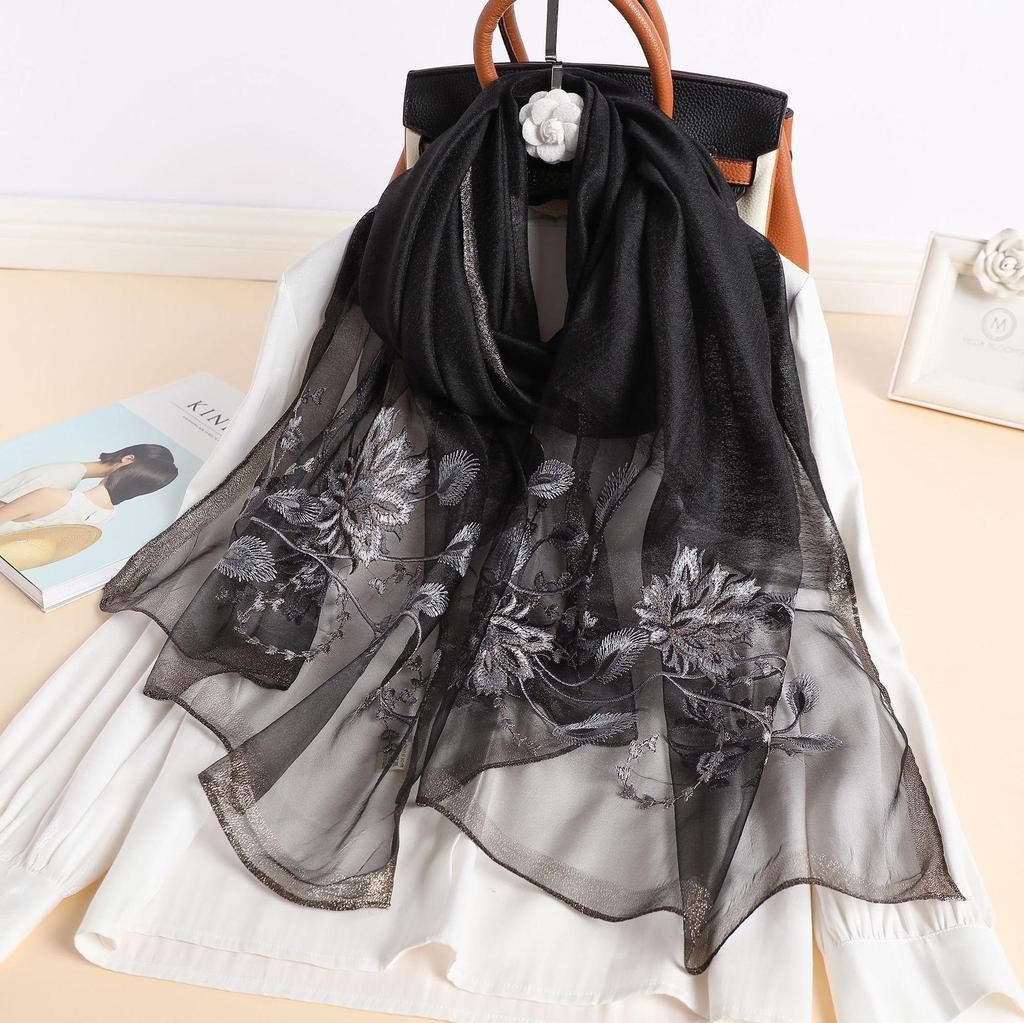 Silk Women Scarf Warm Wool Shawls Wraps Floral Pashmina Embroidery Scarves Foulard hijabs Solid Long Female Bandana