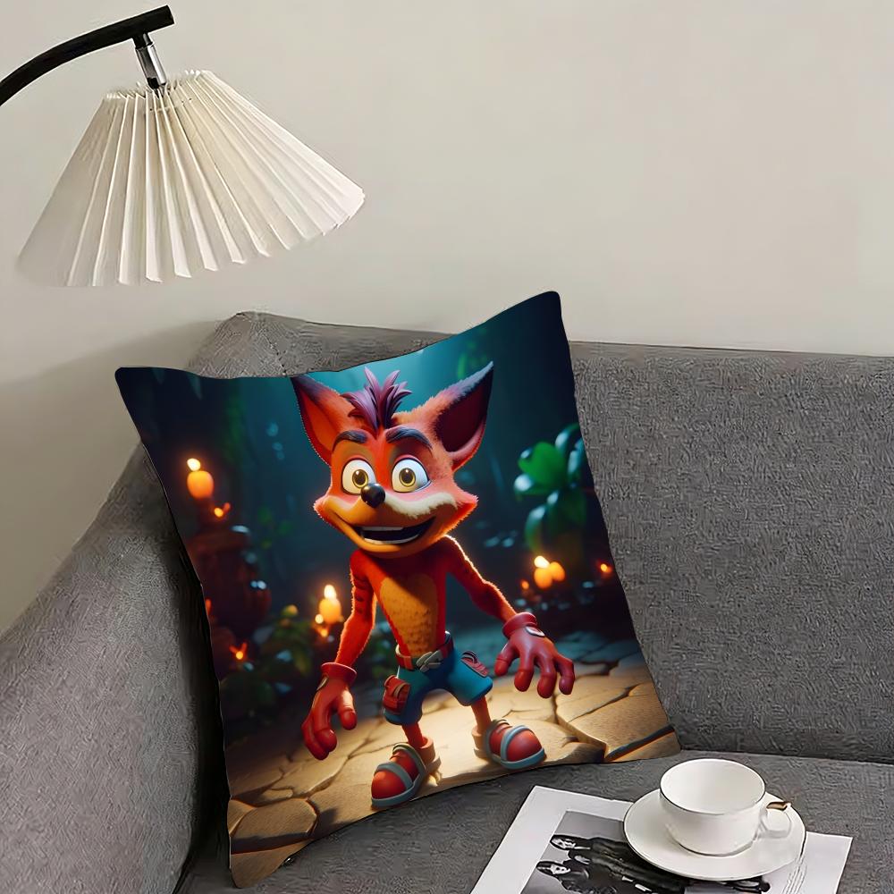 Game Cartoon Crashs B-Bandicoot Cushion Cover Reversible Plush Pillow Cover – For car, sofa, bedroom, perfect as a gift.