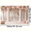 1pc floral elegant wedding background, romantic pink roses and elegant white columns, polyester wedding decorations