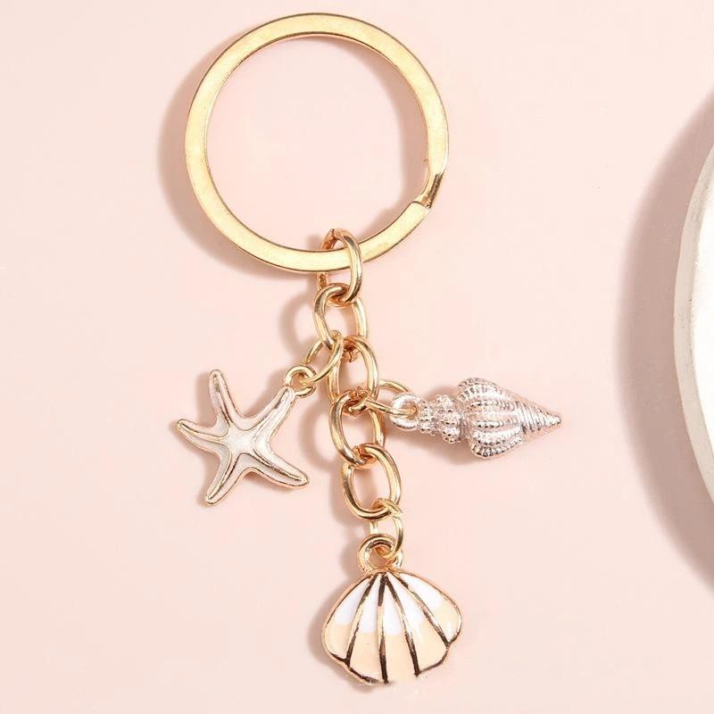 Ocean Series Seashell Conch Starfish Keychain Women Girls Keyrings Birthday Party Jewelry Gifts