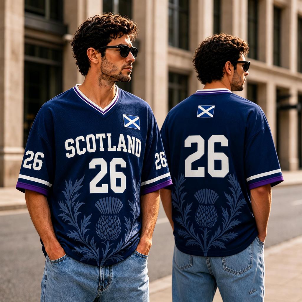 2026 Scotland National Flag #26 Soccer Jersey Quick Dry Mesh Thistle Pattern Football Fan Short Sleeve T Shirt For Kids Adults