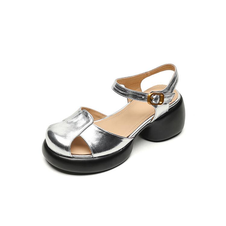 

Round head straw woven thick bottom slope heel cool slippers women s 2025 summer new outer wear with skirt sheepskin one-word muffin slippers 39