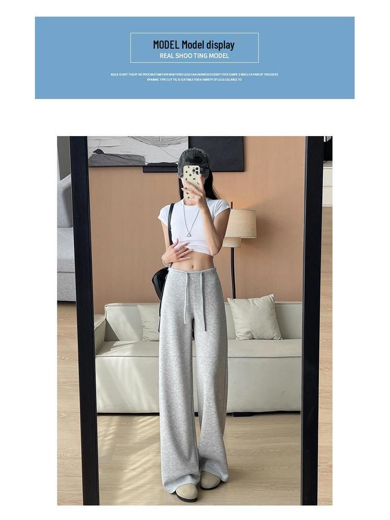 Women's Summer 2025 High-Waisted Gray Joggers - Thin, Loose, Ice Silk, Narrow-Leg Pants