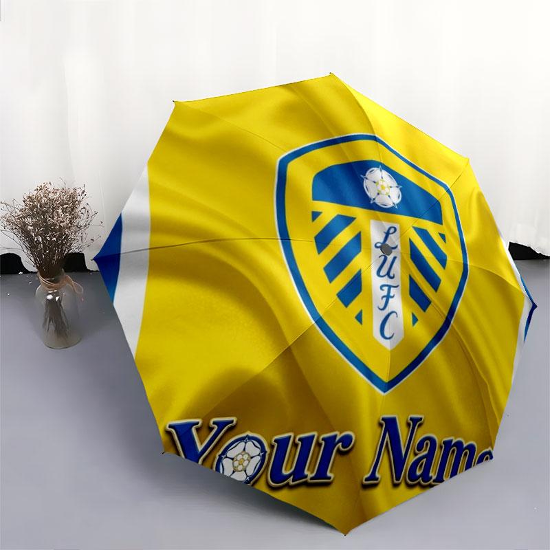 1 PC Automatic Folding Umbrella - Leeds United Custom Name Pattern, Portable & Foldable Design with 8 Ribs, Christmas Birthday Gifts