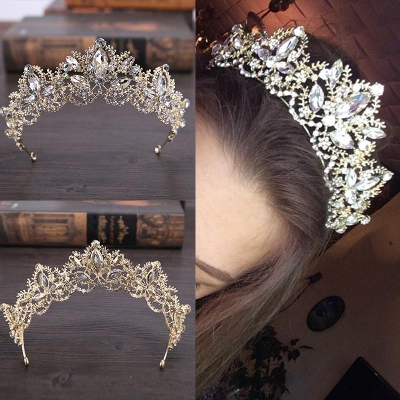 Bridal Crown Baroque Luxury Crystal AB Tiara Light Gold Color Diadem Tiaras For Women Bride Wedding Hair Accessories