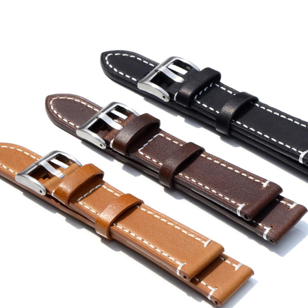 Men Simple Leather Bracelet Solid Color Replacement Watchband Strap