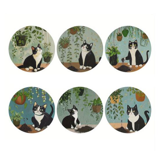 Unique Cat Themed Gifts Wooden Coasters, Decorative Heat Resistant Table Mats, Non-slip Cup Protective Mats for Furniture Insulation Coasters
