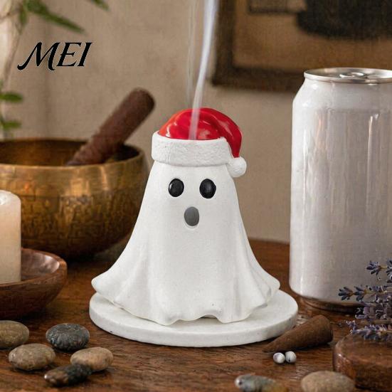 Desktop Incense Burner Resin Ghost Burner, Christmas Hat Holder, with Unique Birthday Gift Cones, Cone Holder for Yoga Room Home Halloween Decor