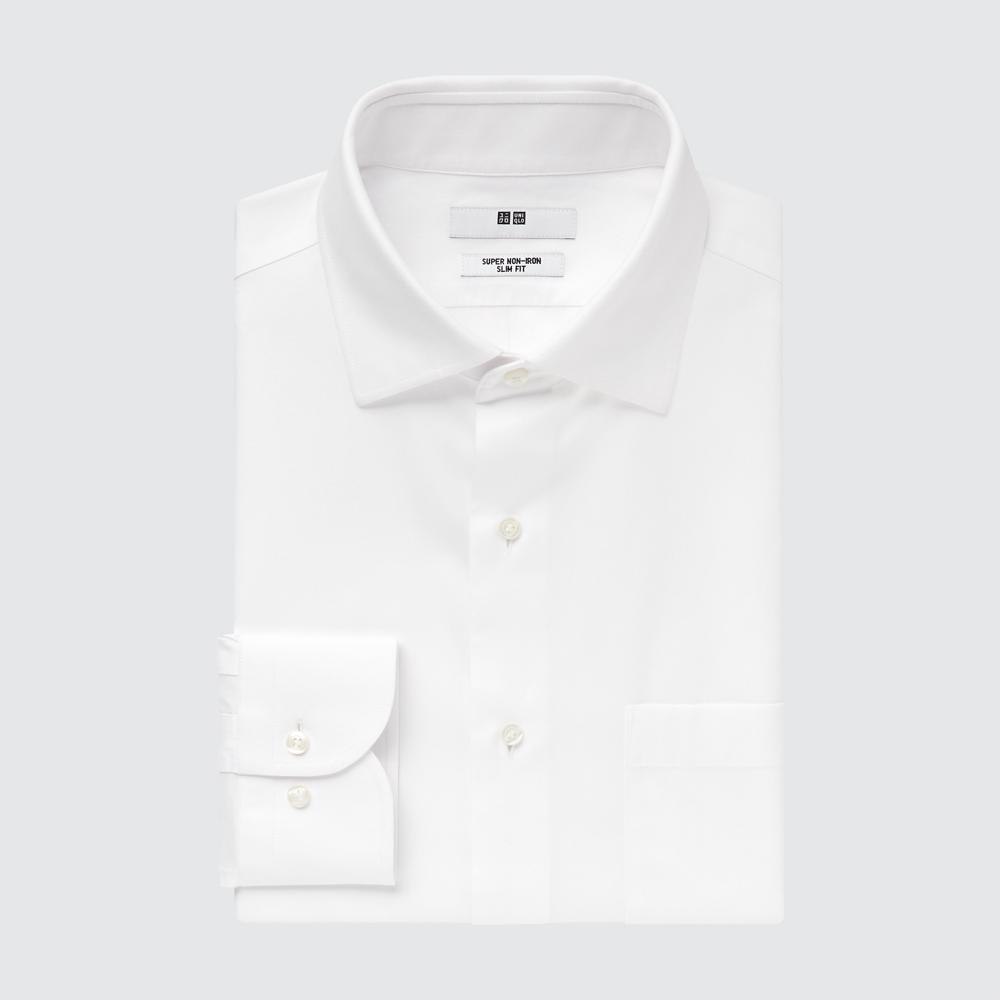 

Рубашка приталенного кроя UNIQLO Super Non Iron с длинным рукавом и полушироким воротником