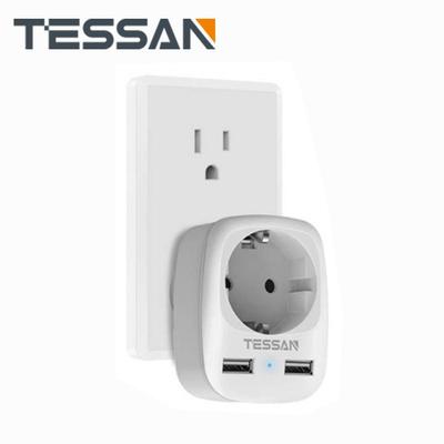 Tessan Adattatore da viaggio da UE a USA con 2 USB (2,4A), Caricatore da muro da 2 pin Europa a 3 pin USA per viaggi/casa