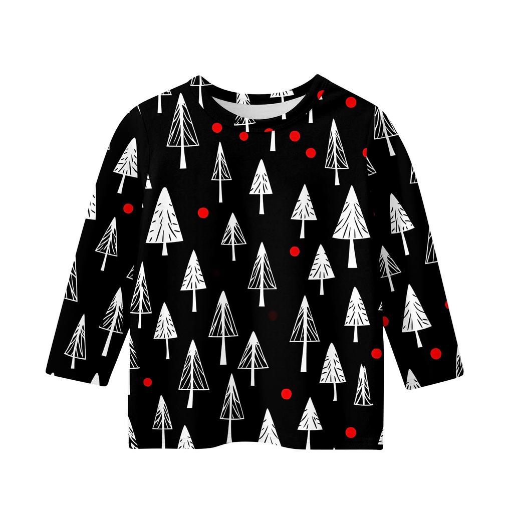 Children's 3/4 Sleeve Tops Casual Christmas Print T Shirt Round Neck Pullover Blouse