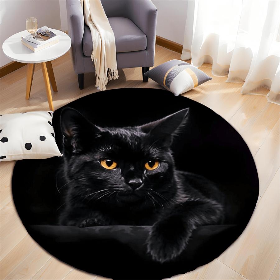 Black Cat  Pattern Round Shape Floor Mats Kitchen Hallway Runner Rug Bedroom Living Room Soft Carpet Non-slip Area Rug