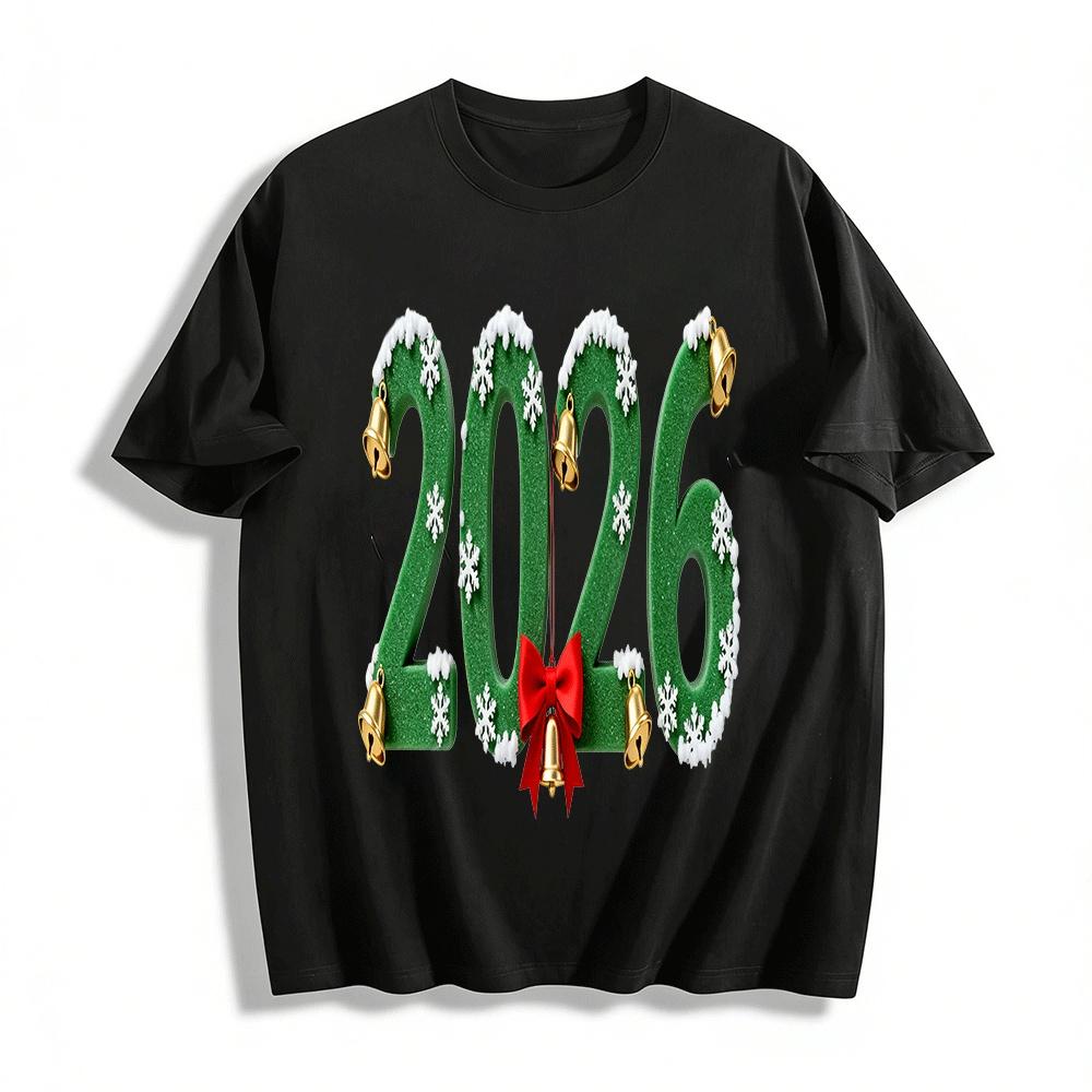 2026 Christmas Snowflake Bell Print Casual Top Pure cotton T-shirt XXS