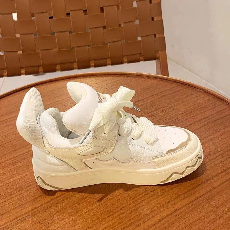 

Meotina/женские кроссовки из натуральной кожи, с круглым носком, на платформе, на плоской подошве, на шнуровке, разноцветные, женская модная обувь, весенне-осенний цвет, бежевый, 40 35 бежевый