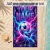 Soccer Theme Soft Beach Towel Personalized Custom Name Text Towel Portable for Beach Pool Travel