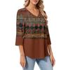 Women's Casual Tops V Neck Pull Stripe Prints Seven Sleeve Tops