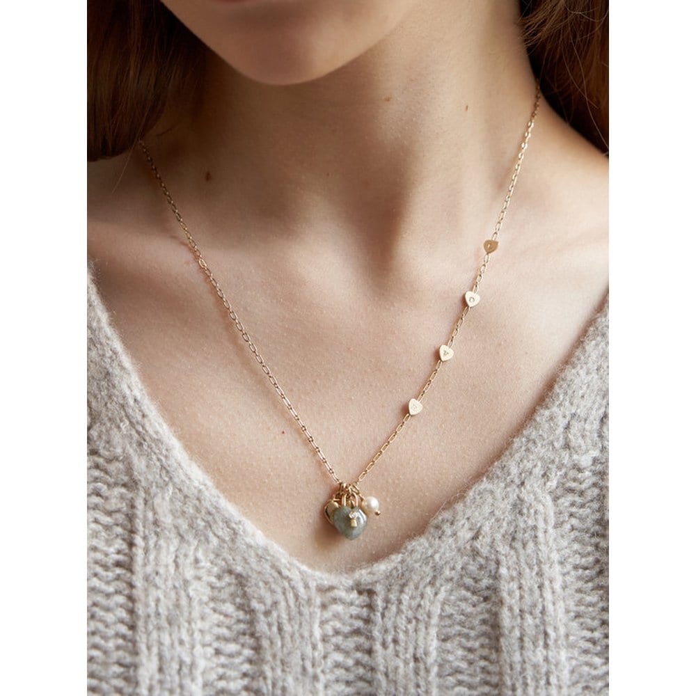 Labradorite Heart Lock Pearl Long Necklace_Nz1136
