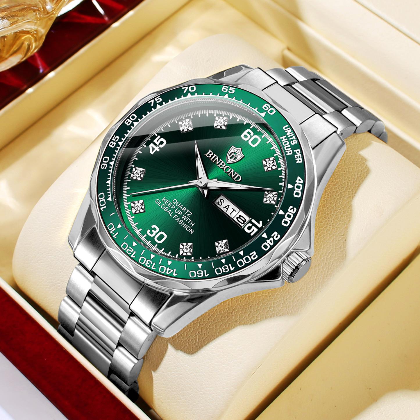 

Double Calendar Green Water Ghost Men s Watch Men s Brand Steel Belt Business Waterproof Quartz Men s Watch Top Ten