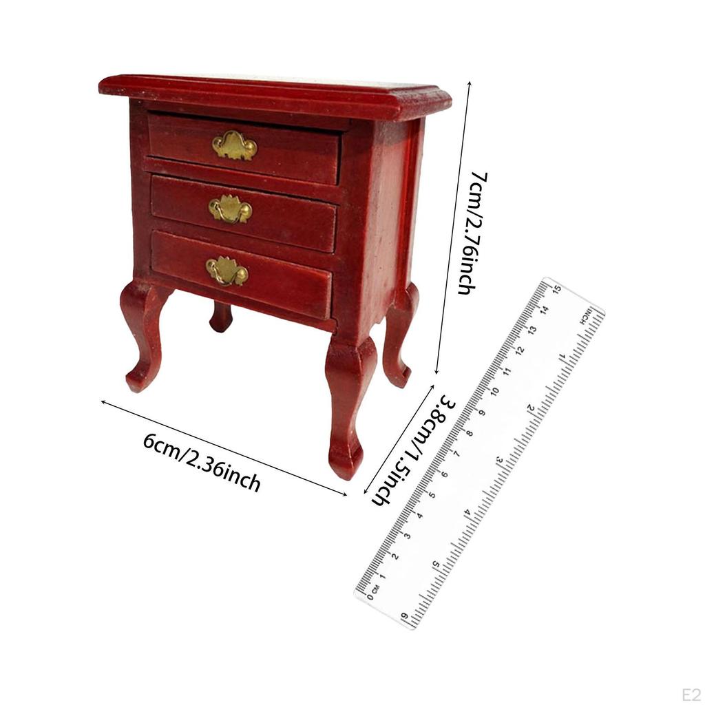 1:12 Scale Dollhouse NightStand, Wooden Night Stand Miniature Bedside Cabinet for Micro