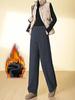 Women's Winter Thickened Velvet Wide-Leg Wool Pants - High Waist Slimming Casual Straight Leg Design.