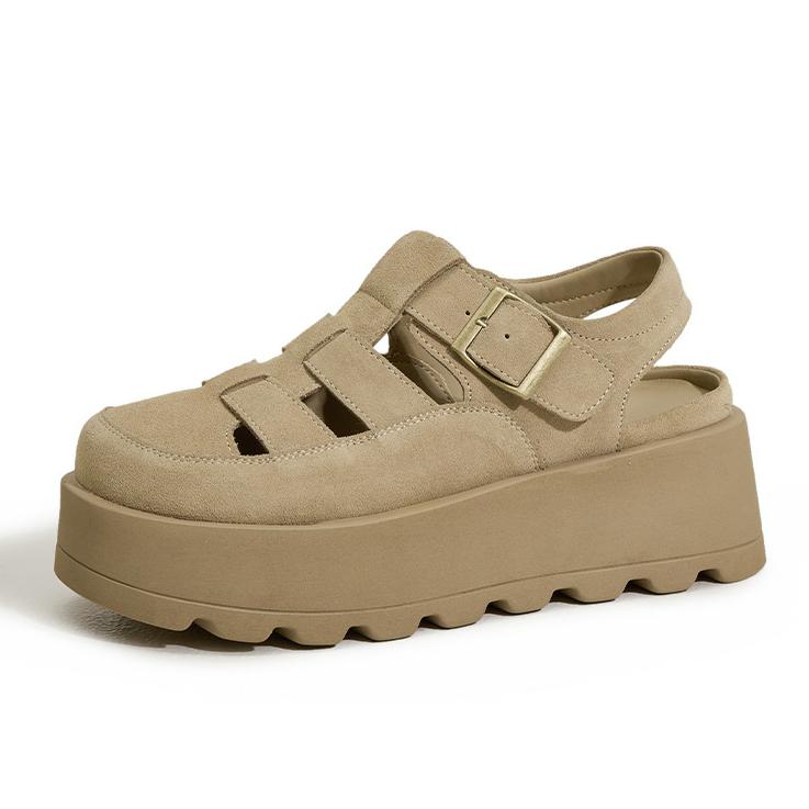 

Fashion 7CM Cow Suede Leather High Brand Platform Wedge Flats Summer Chunky Sneaker Non Slip Sandals Comfy Peep Toe Fashion Shoes Women 39