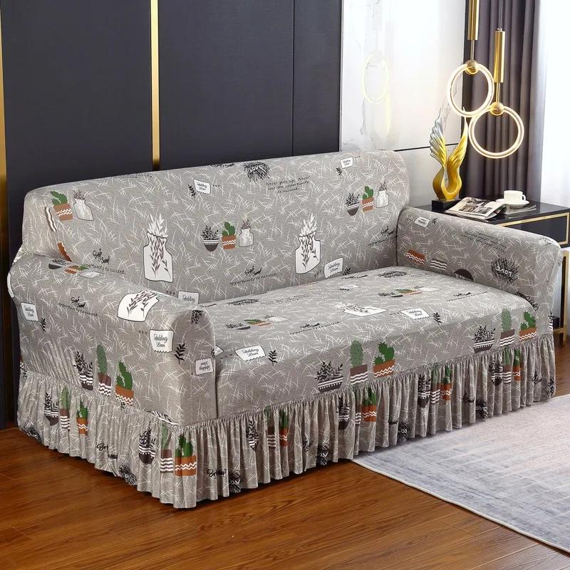 High Elastic Sofa Slipcover with Skirt Stretch Easy Fitted Armchair Sofa Covers 1/2/3/4-Seater Couch Slipcovers for Living Room