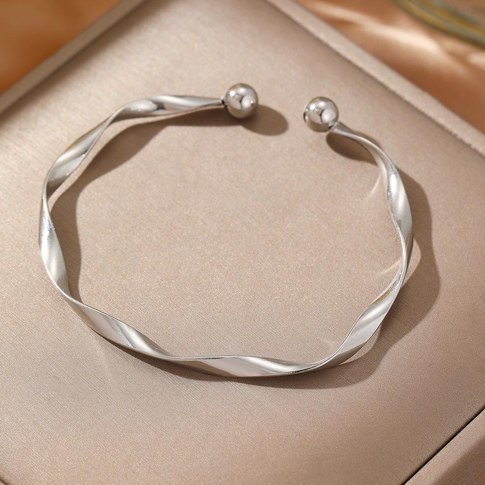 

925 Silver Double Layer Bracelet for Women Girls Irregular Knot Bangles Fashion Jewelry Gifts Simple Design