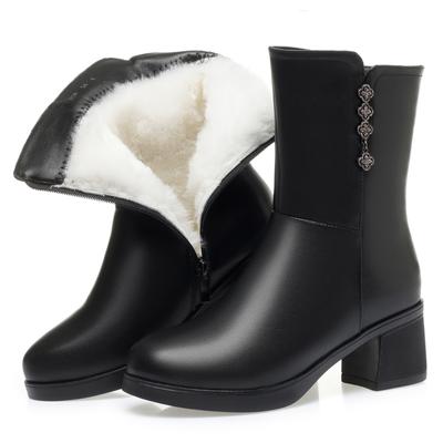 Frauen Halb Stiefel Verdicken Warme Natürliche Wolle Winter Echtes Leder Frauen Reitstiefel Große Größe Nicht-slip Frauen Kleid boot