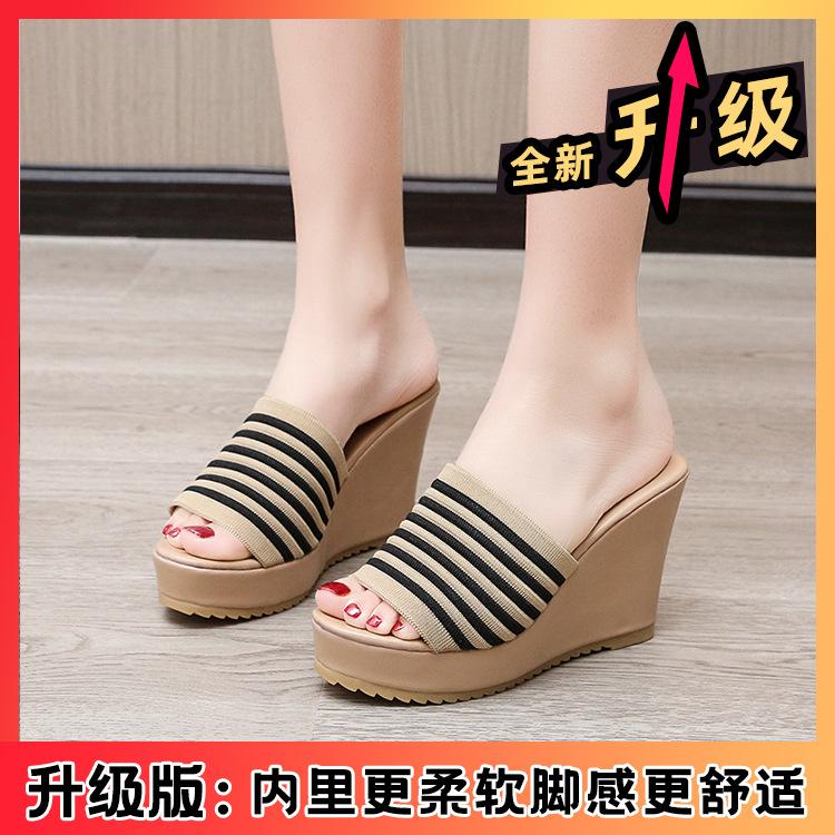 Slippers women's fashion outer wear summer new women's slope heel sandals thick bottom high heel muffin bottom one word