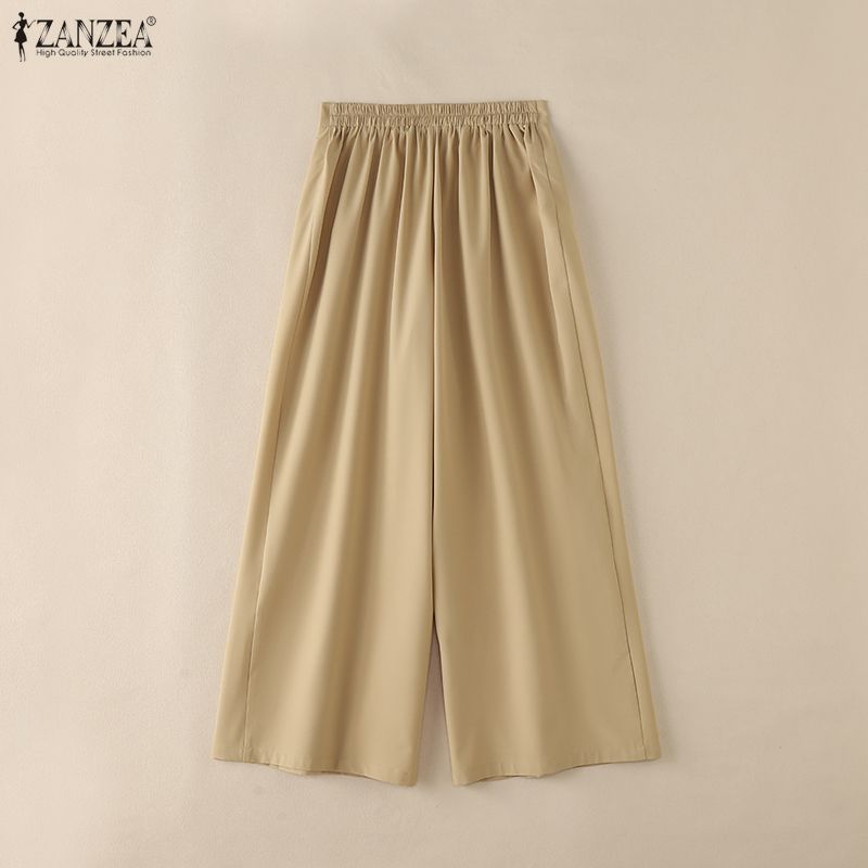 ZANZEA Women Classic Casual Solid Color Loose Wide Leg Pants