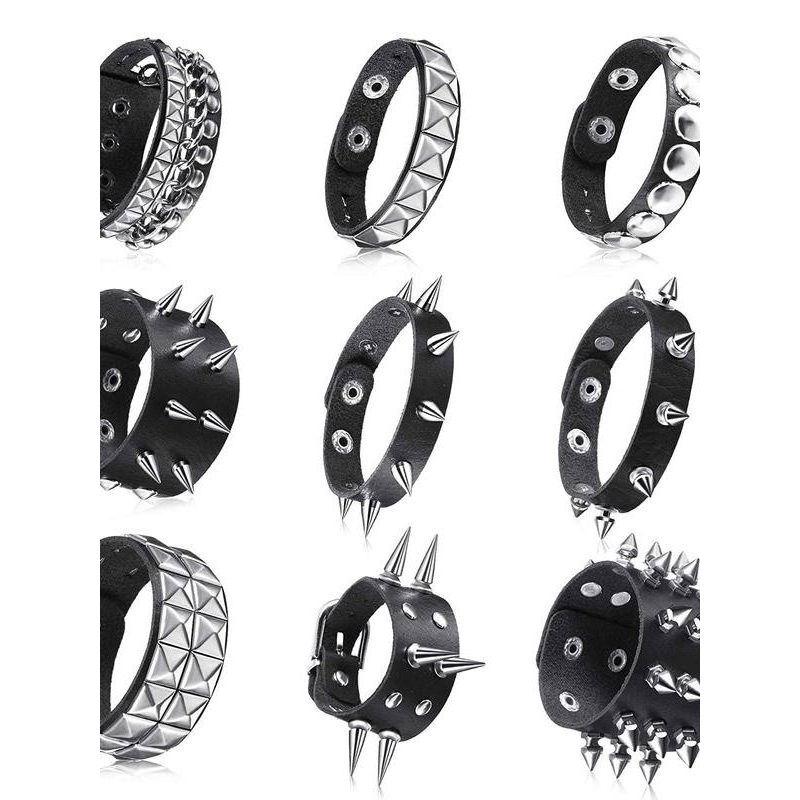 Fashion Fashion Punk Street Shooting Nightclub Square Rivet Spike Bracelet Ins Couple Leather Bracelet Bracelet