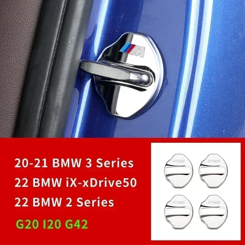 4pcs Car Styling Door Lock Cover Stainless Steel Auto Door Latch Trim Sticker For BMW Series 3 G20 Series 2 G42 iX-xDrive50