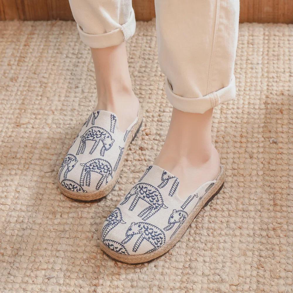 Spring 2021 Women's Linen Plaid Shoes - Breathable Sewing Line Mori Girl Style
