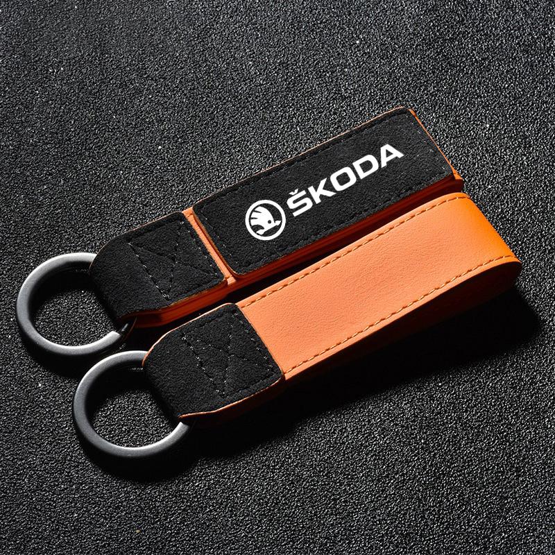 MBLH7 Luxury Car Vintage Leather Keychain Ring Suede Keyring For Skoda S Logo A7 Octavia A5 RS Rapid Fabia Superb KAMIQ Kodiaq Fabia