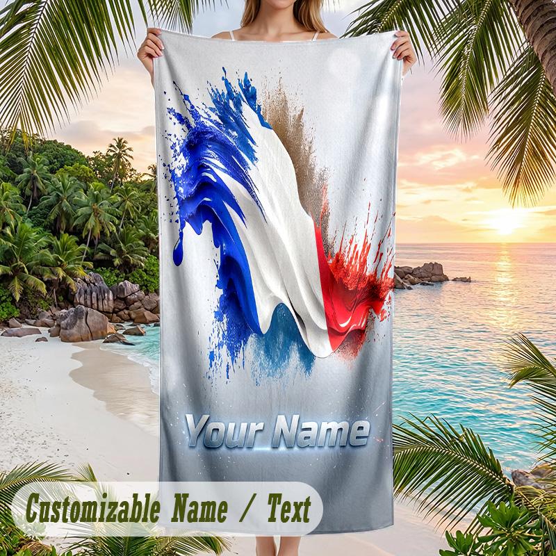 Beach Towel France National Football Team Print Custom Name Text Soft Towel for Swimming Pool