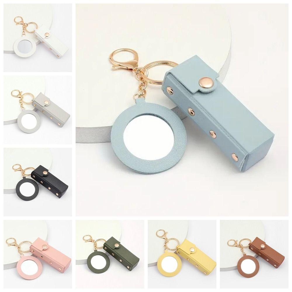 Lipstick Storage Box Mini Cosmetic Bag with Mirror Key Chain Simple Lipstick Bag Girls