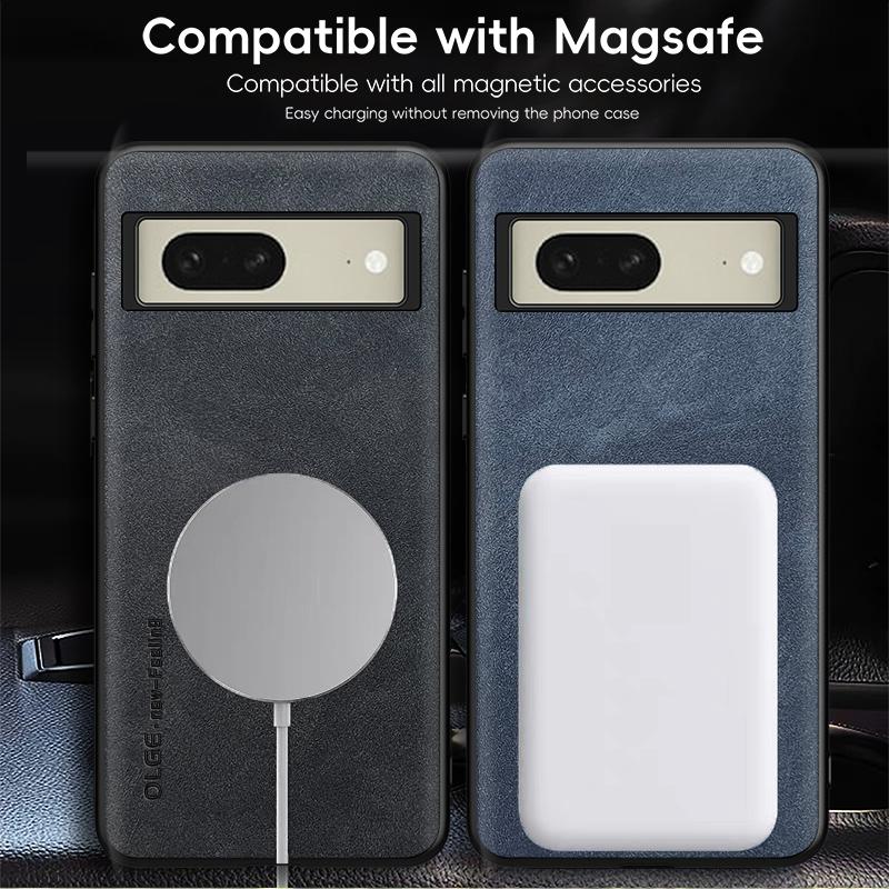 For Google Pixel 8 8 Pro 8A Fine Hole Sheepskin Magnetic TPU Soft Edge Anti-Drop Anti Fingerprint Phone Case