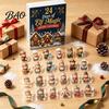 Cute Cartoon Elf Collectibles Magic Advent Calendar, 24 Day Acrylic 2D Ornament Set with Desktop Festive Holiday Decor Mini Figures, Christmas