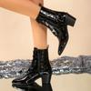 Fashion 2025 New Plus Size Mid-Tube Women's Boots Winter Kitten Heel Boots Fashion Patent Leather