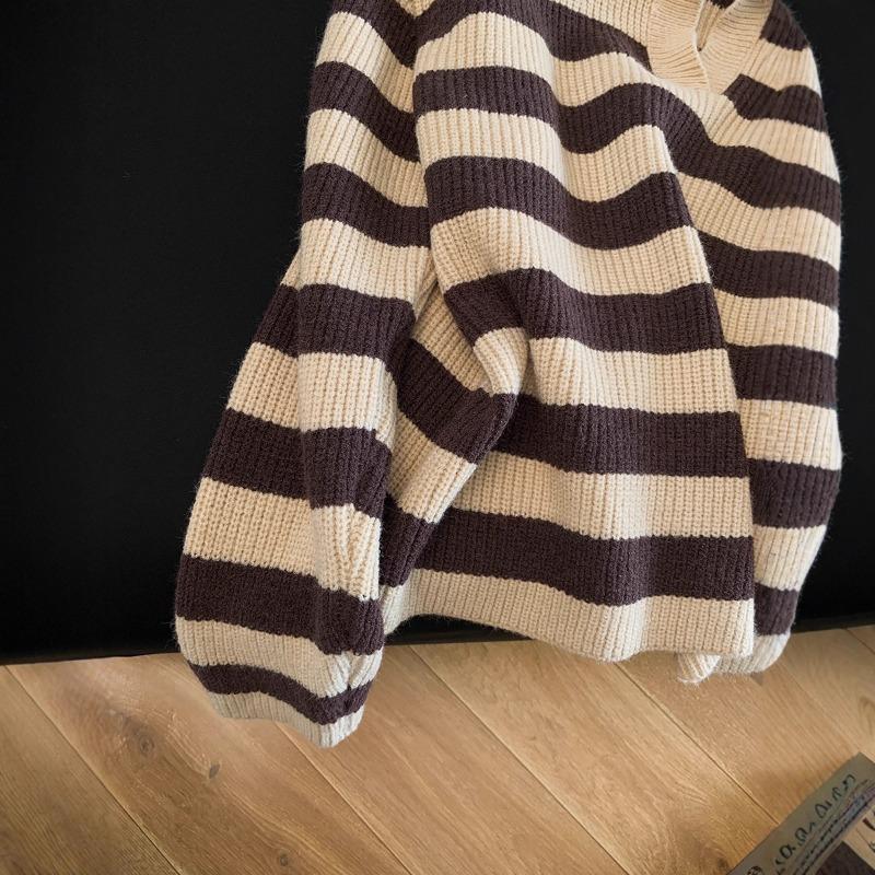 Lazy retro raccoon velvet striped soft waxy polo sweater women's autumn and winter
