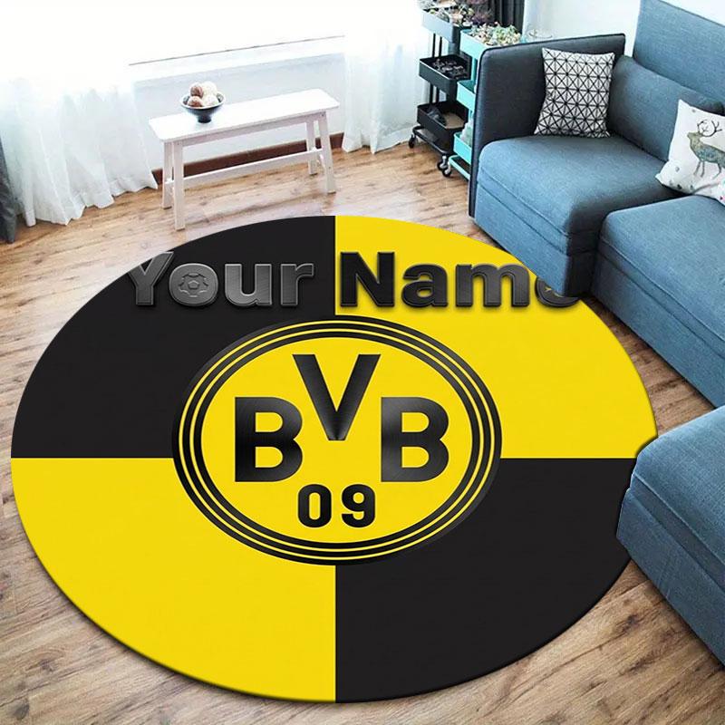 Borussia Individueller Name Runder Teppich, Teppich für Wohnzimmer Schlafzimmer Sofa Spielzimmer Dekor, Rutschfeste Bodenmatte
